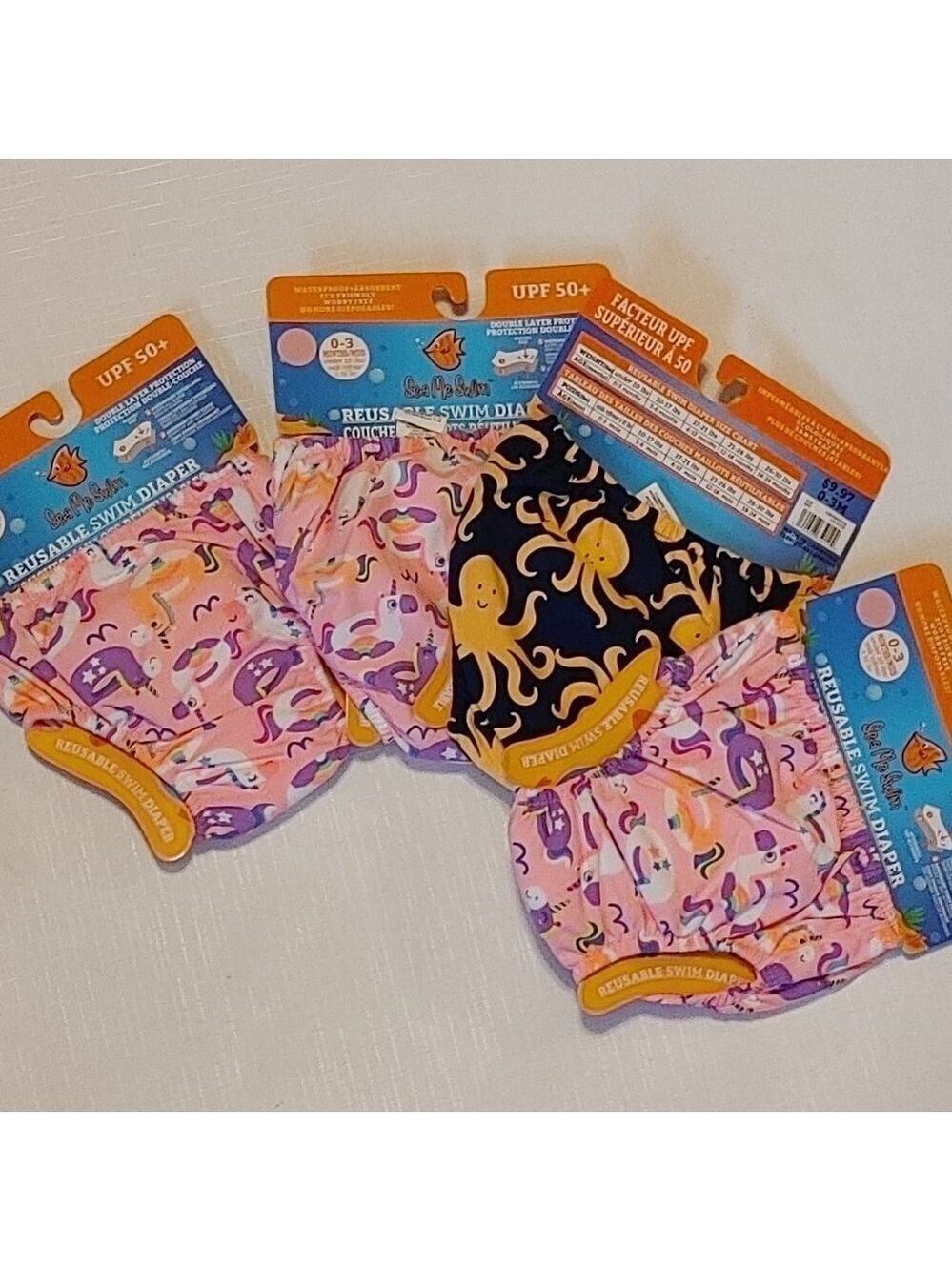 Sea Me Swim Reusable Swim Diapers CUTE Unicorn Friendly Octopus Lot or 4